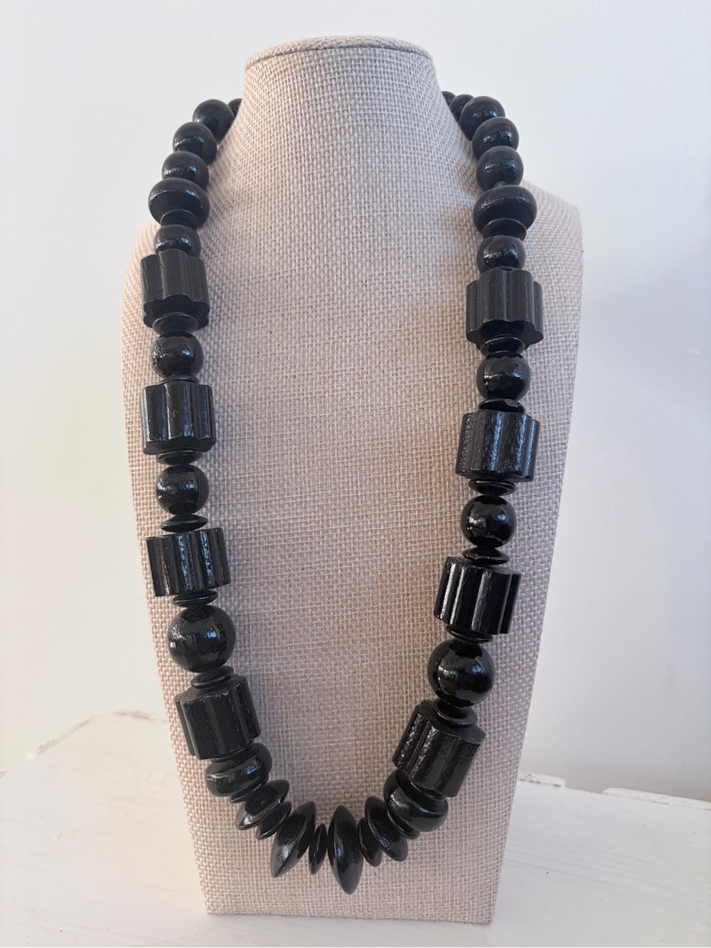 Vintage Black Statement Bead Necklace - Bold Women Jewelry